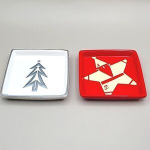Holiday Soap Dishes, Red & White, Christmas Tree & Santa, Set of 2